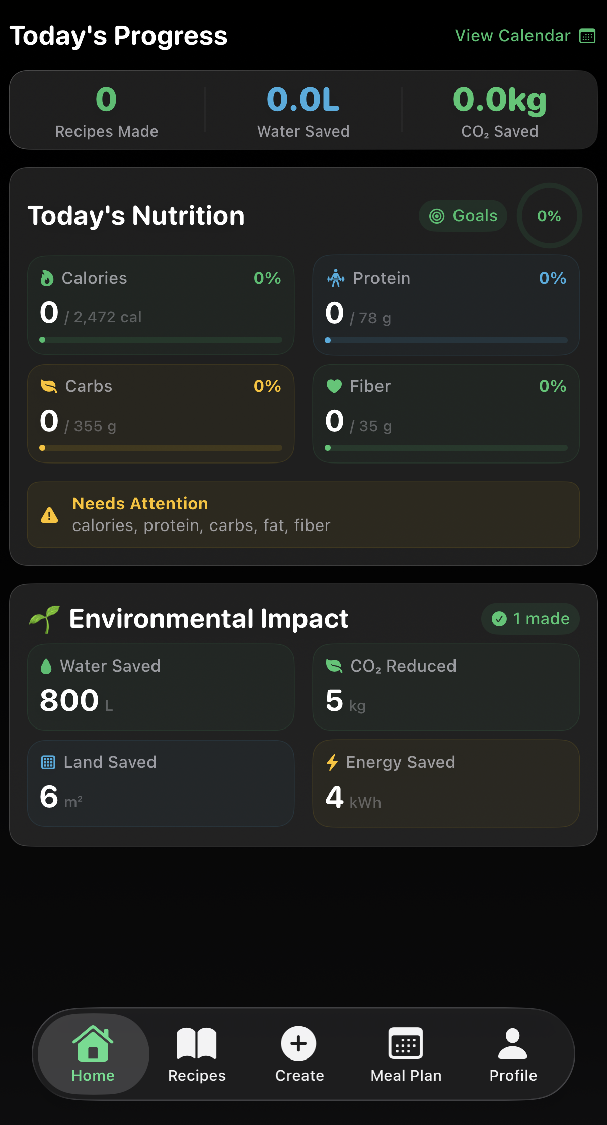 Plentish app — Home Dashboard
