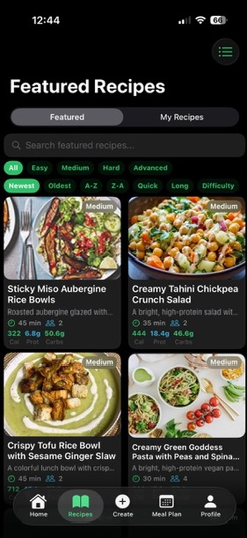 Plentish app — Featured Recipes