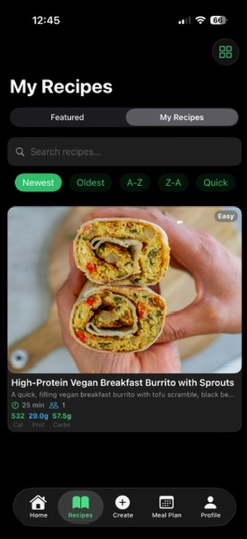 Plentish app — My Recipes